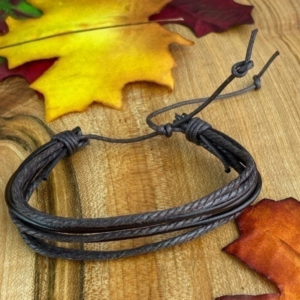 Mens Bracelets Bundle 4 Piece Adjustable Size Leather Bracelets Bundle